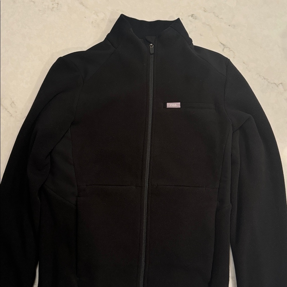 Figs Black Fleece Jacket with Subtle Logo Tab